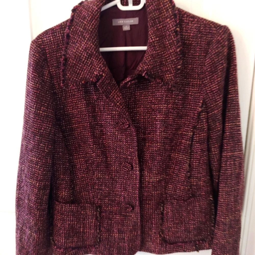 Ann Taylor Burgandy Twill Blazer